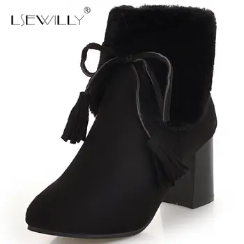 

Lsewilly Vintage Women High Heel Boots Thick Fur Zipper Warm Shoes Women Winter Snow Ankle Boots Fashion Footwear Size 34-48 E60