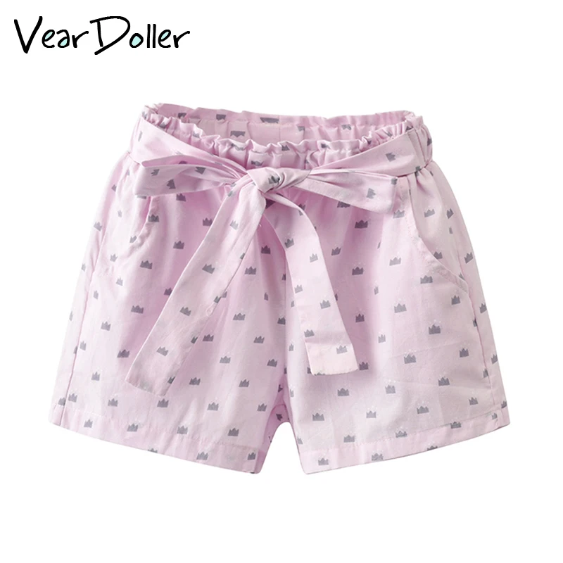 

VearDoller Girls Shorts 2019 New Arrival Crown Print Kids Trousers for Baby Girl Clothes Cute Big Bow Decoration Children Shorts