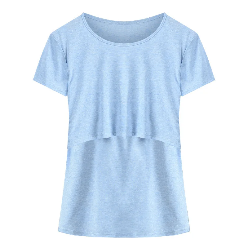 New 2018 Summer Maternity Nursing Breastfeeding Clothes Maternity Nursing T Shirt Women Cotton Double Layer Short Sleeve Blouse