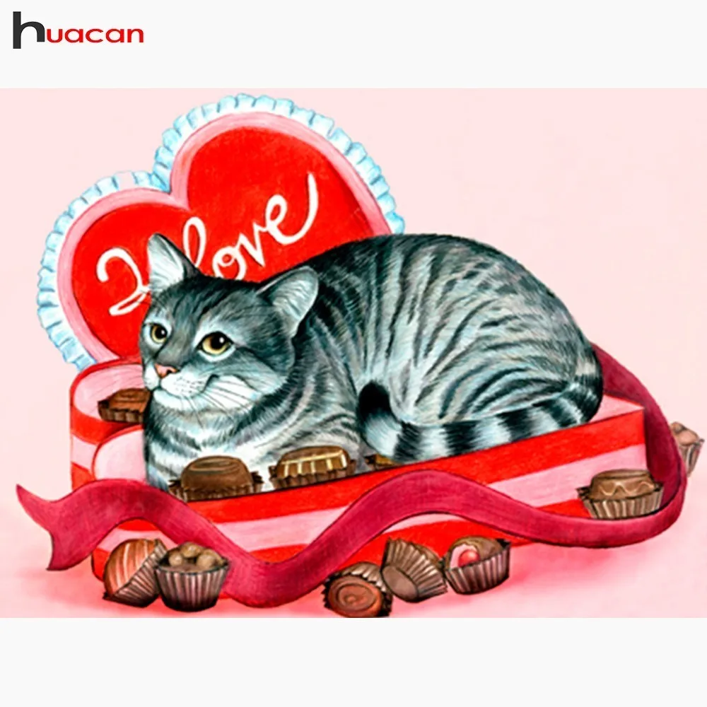 

HUACAN Diamond Mosaic Animals Home Decoration 5D DIY Diamond Painting Cat Picture Of Rhinestone Full Square Drill Resin