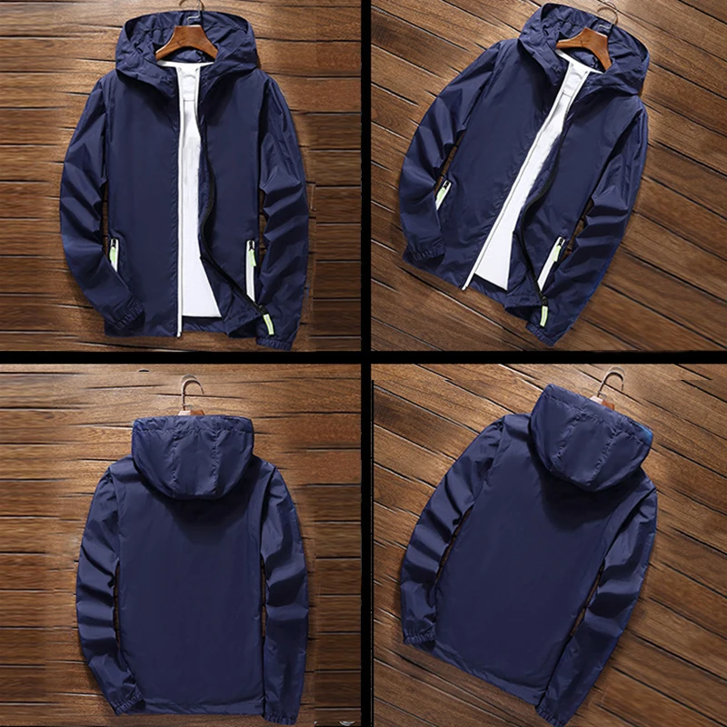 Oversize Men Windproof Cycling Jackets Male Male's Zip Thin Coat 2018 Autumn Sport Outdoor Hooded Waterproof Jackets Sportwear