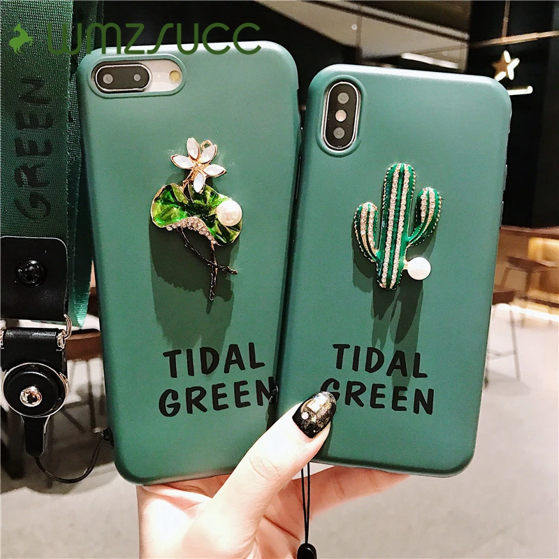 WMZSUCC Tidal зеленый ювелирное Diamond кактус лотоса Декор мягкий силиконовый облегающий