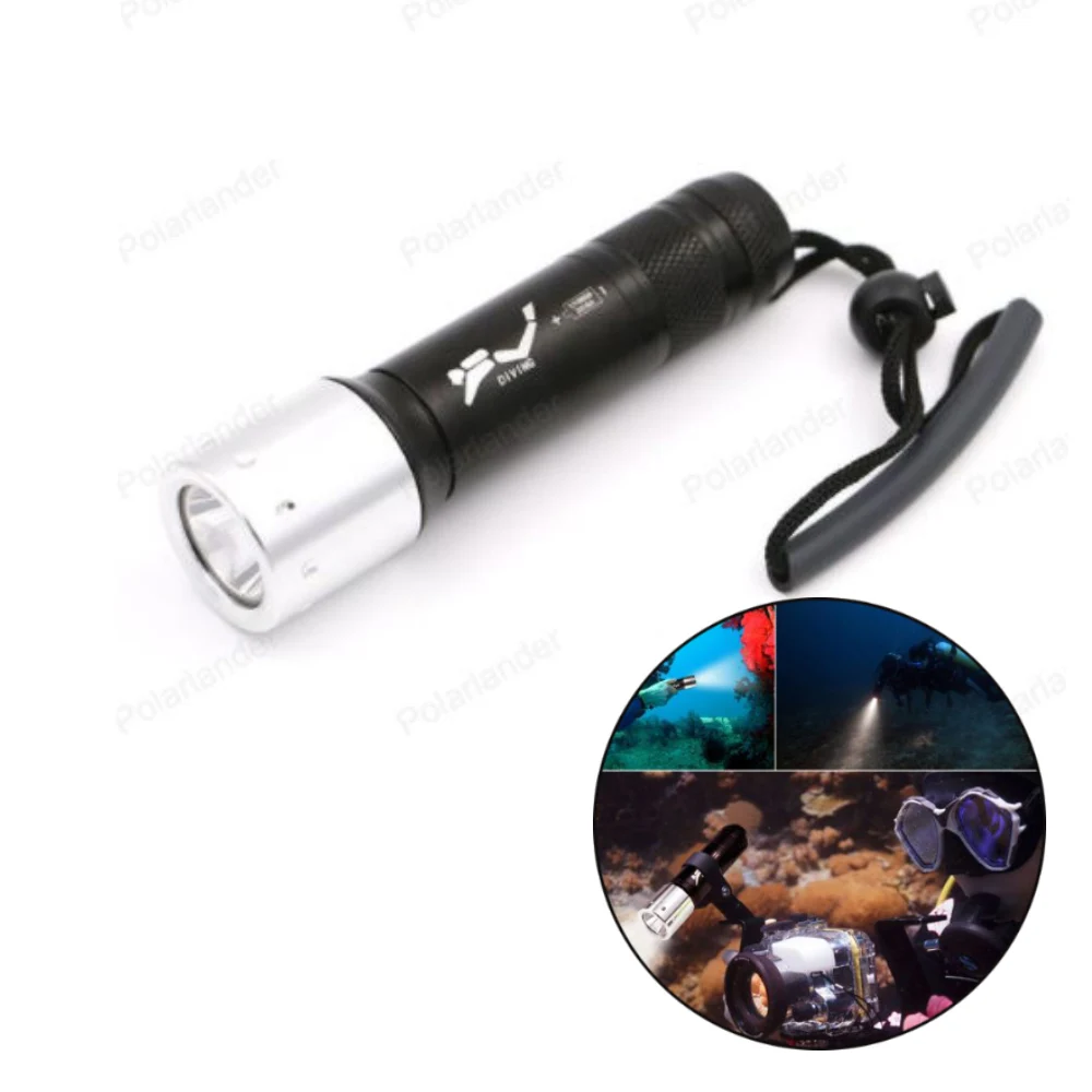 

Portable Diving Flashlight Professinal Underwater 100m XM-L2 3 Modes Adjustable LED Torch Light Use AA or 18650 or 26650