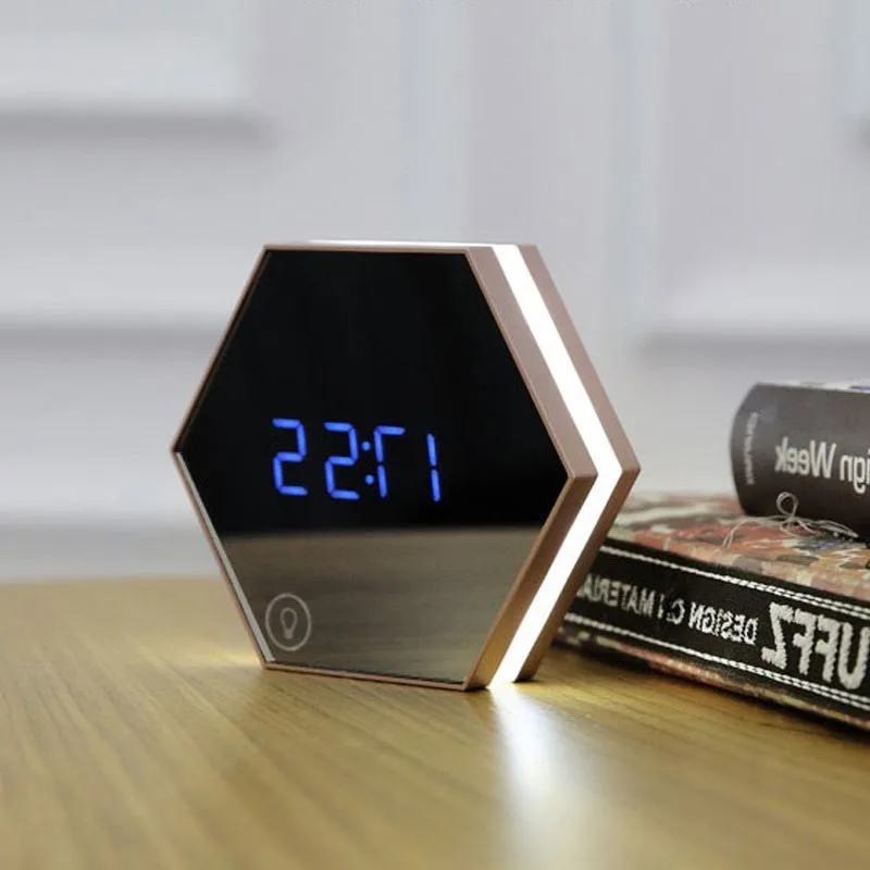 Современные зеркальные будильники зеркало для макияжа LED бесшумные светящиеся