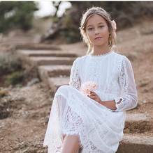 2019 New Fashion Kids Girls Dress White Long Sleeves Lace Princess Children Baby Girl Wedding Clothes Evening Dresses For Girls