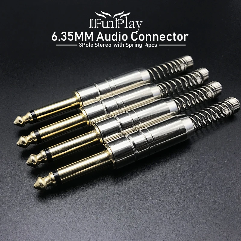 

4pcs High Quality 6.35mm 3Pole Stereo Audio Jack Amplifier Microphone Guitarra Cable Solder Plug with Spring for Guitar