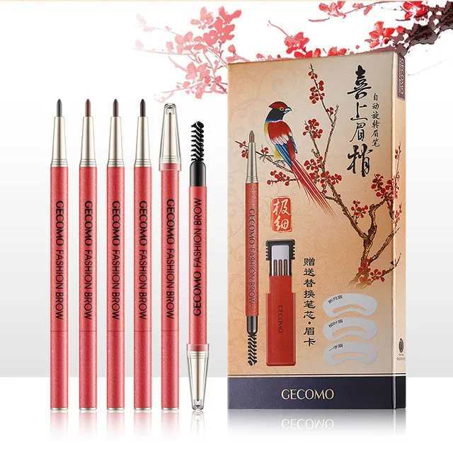 Cheap 4 Colors Waterproof Automatic Double Head Eyebrow Pencil with Brush Long Lasting Durable Eyebow Pen Cosmetic Makeup Tools 
