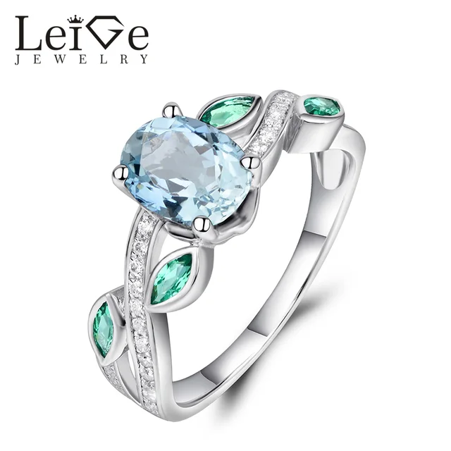 Leige Jewelry Oval Cut Natural Aquamarine Ring with
