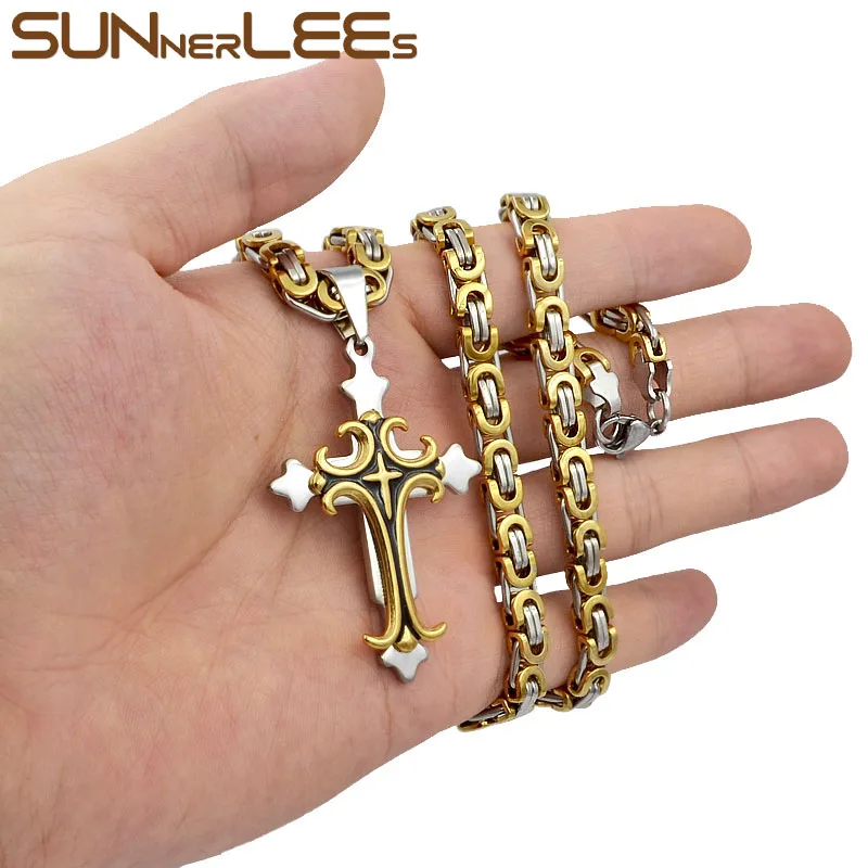 Подвеска с крестом Иисуса Христа из нержавеющей стали|chain gold|link chaincross pendant necklace |
