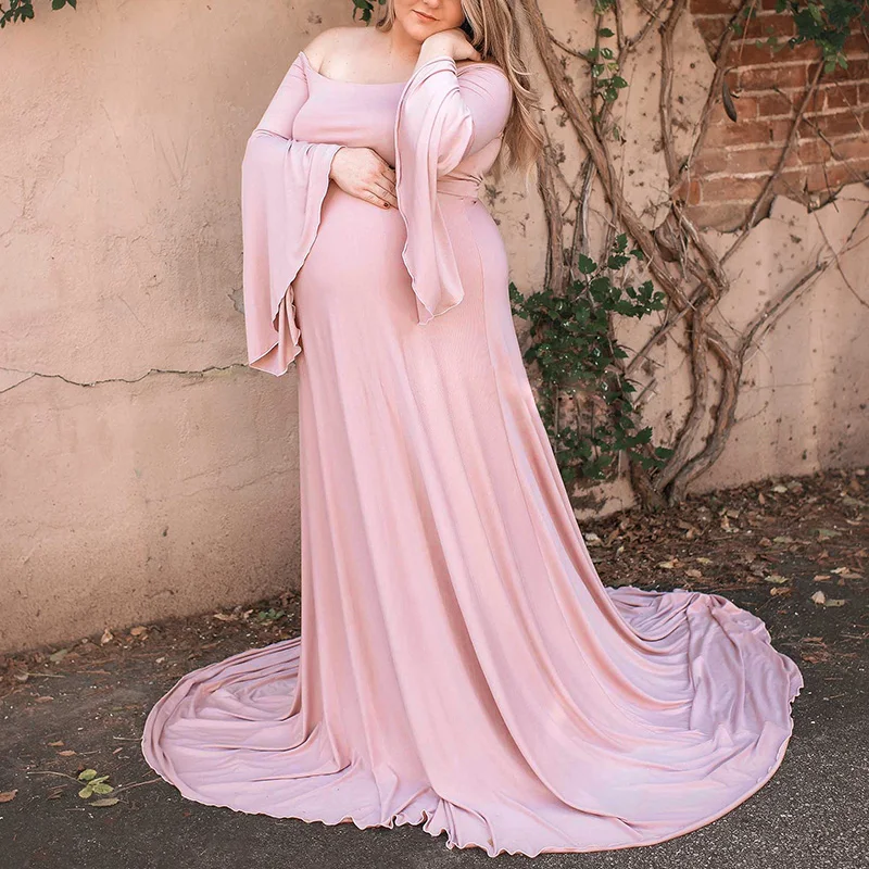 

Ladies Maxi Dress Long Sleeves Photo Shoot Party Wedding Pregnancy Floor Length
