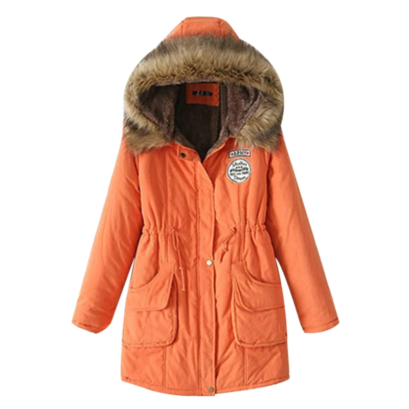 SHUJIN зимняя куртка для женщин теплый меховой воротник тонкий верхняя одежда на молнии Парка женская зимняя одежда длинная пальто - Цвет: Оранжевый