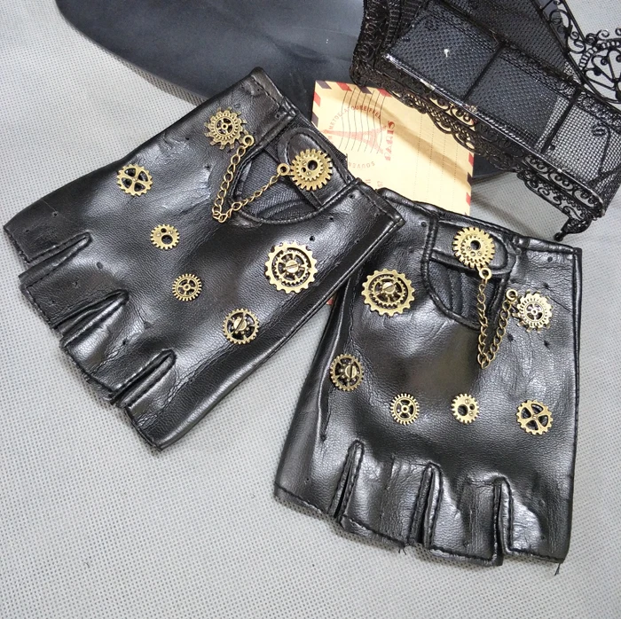 

Steampunk Gear PU Punk Gloves Vintage Gothic Unisex Cosplay Gloves Medieval Accessory Handmade Photography Fancy Dress