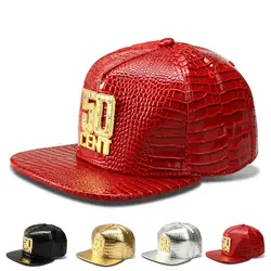 Хип-хоп плоским Бейсбол Кепки Snapback Кепки s MetalIced из золота 50 CENT Бейсбол Шапки Мужчины искусственная кожа регулируемый головной убор