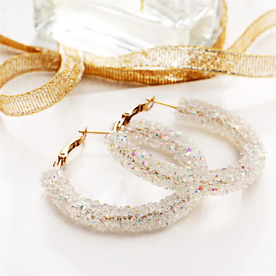 Женские серьги-кольца с кристаллами RAVINOUR, трендовые ювелирные изделия, женские серьги, Мода, большие круглые Геометрические манжеты для ушей Aros