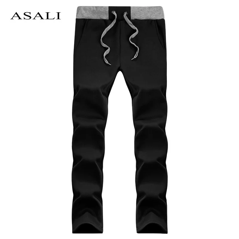 ASALI, зимние мужские штаны, хлопковые, плотные, повседневные, облегающие, брендовые, для бега, Осенние, прямые, для здоровья, дешевые брюки для мальчиков, для студентов - Цвет: k25 black