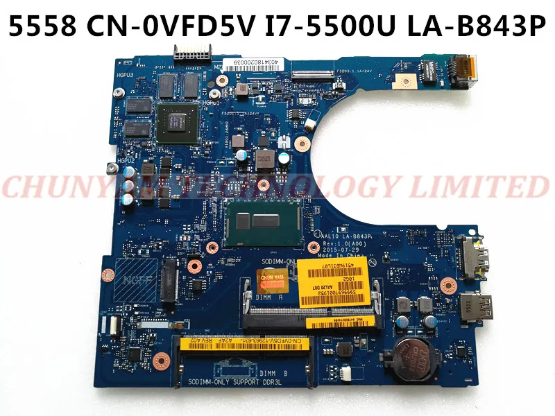 

KEFU CN-0VFD5V VFD5V FOR Dell Inspiron 5458 5558 Laptop Motherboard AAL10 LA-B843P REV:1.0(A00) I7-5500U HDMI port mainboard