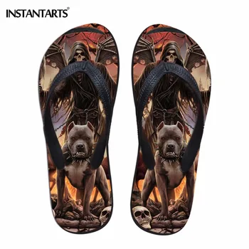 

INSTANTARTS Women Flat Slippers Woman Casual Summer Soft Flip Flops Punk Skull Pattern Female Non-slip Light Beach Summer Shoes