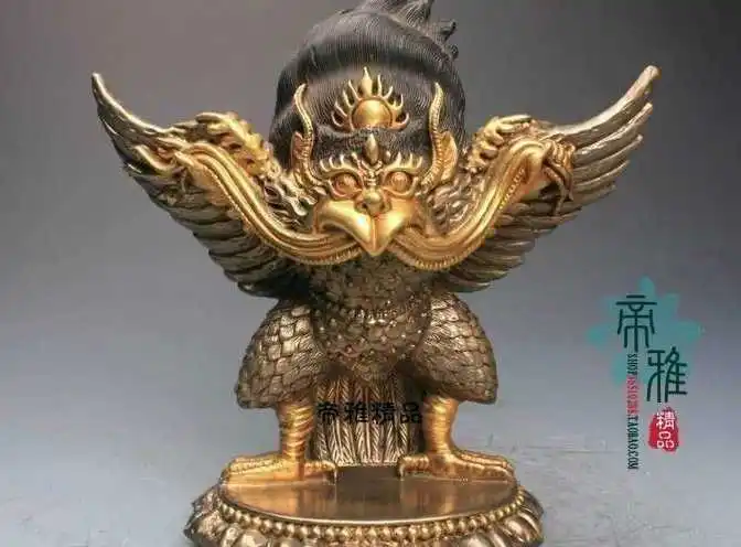 

Tibet Buddhism Bronze Copper 24K Gold Gild Silver-gilt Garuda Bird God Statue