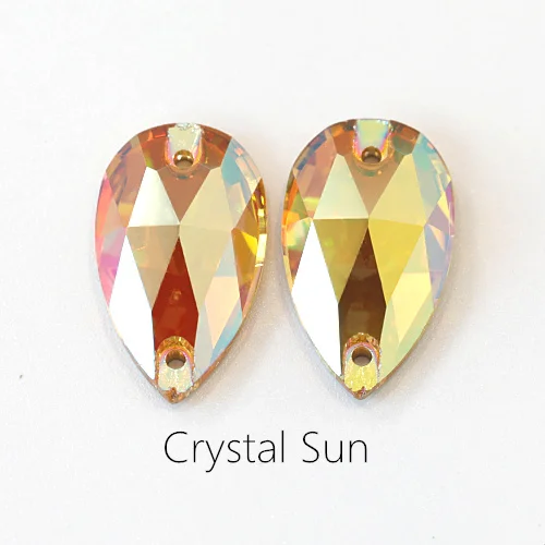 Высокое качество 11X18 мм каплевидной формы пришивные стразы с отверстиями красочные швейные камни плоские с оборота стеклянные стразы для одежды B0941 - Цвет: Crystal Sun