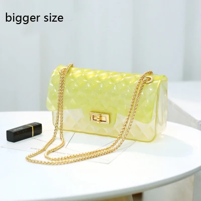 Clear Colorful Transparent jelly Bag Gradient Candy Color Crossbody Bags Designed Ladies Shoulder Chain Messenger Bag - Цвет: yellow white bigger