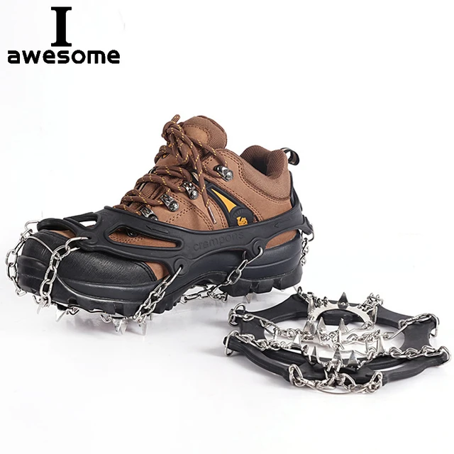 Couvre-chaussures de botte de neige d'hiver, crampons à 10 dents, poignées  pour la randonnée, la pêche sur glace, la marche - AliExpress