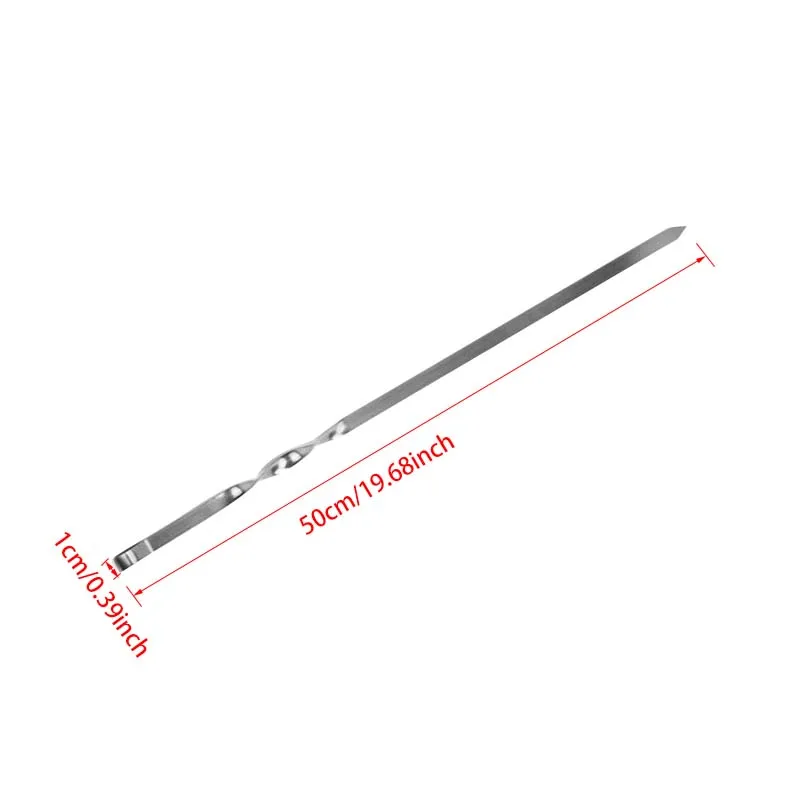 19.68'' 50cm Stainless steel Barbecue Skewers BBQ Grill Set Wide Resuable Shish Kabob Sticks Long BBQ Forks set 6/10/12pcs