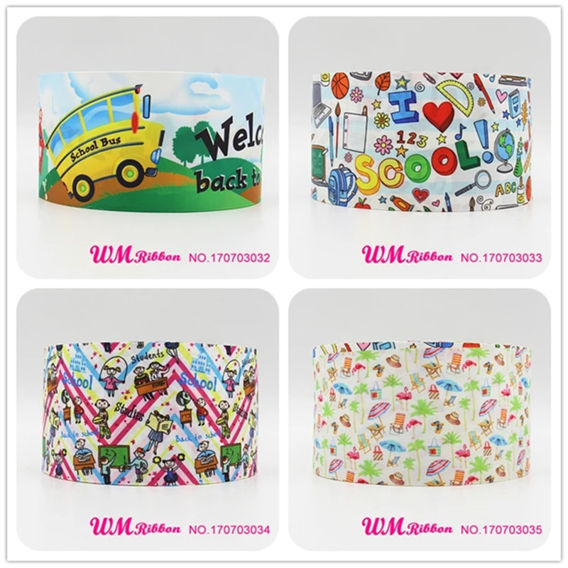 

Q&N ribbon 3inch 75mm back to school printed grosgrain ribbon webbing 50yards/roll for headband hair bows free shipping
