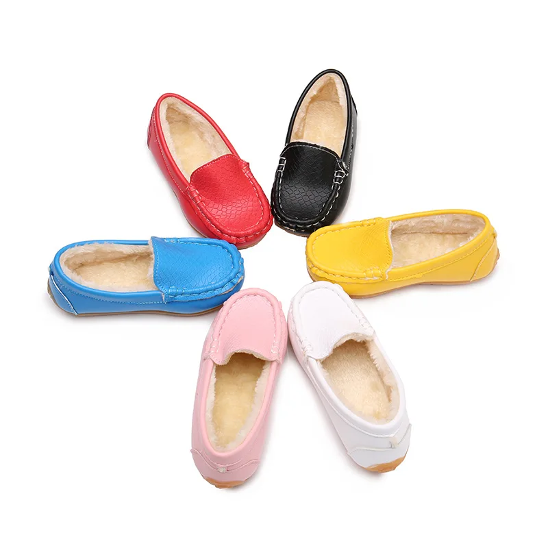 

Autumn Winter Kids Shoes For Boys Girls PU Leather With Cotton Inside Warm Children's Sneakers Candy Color 2-12 Years Old