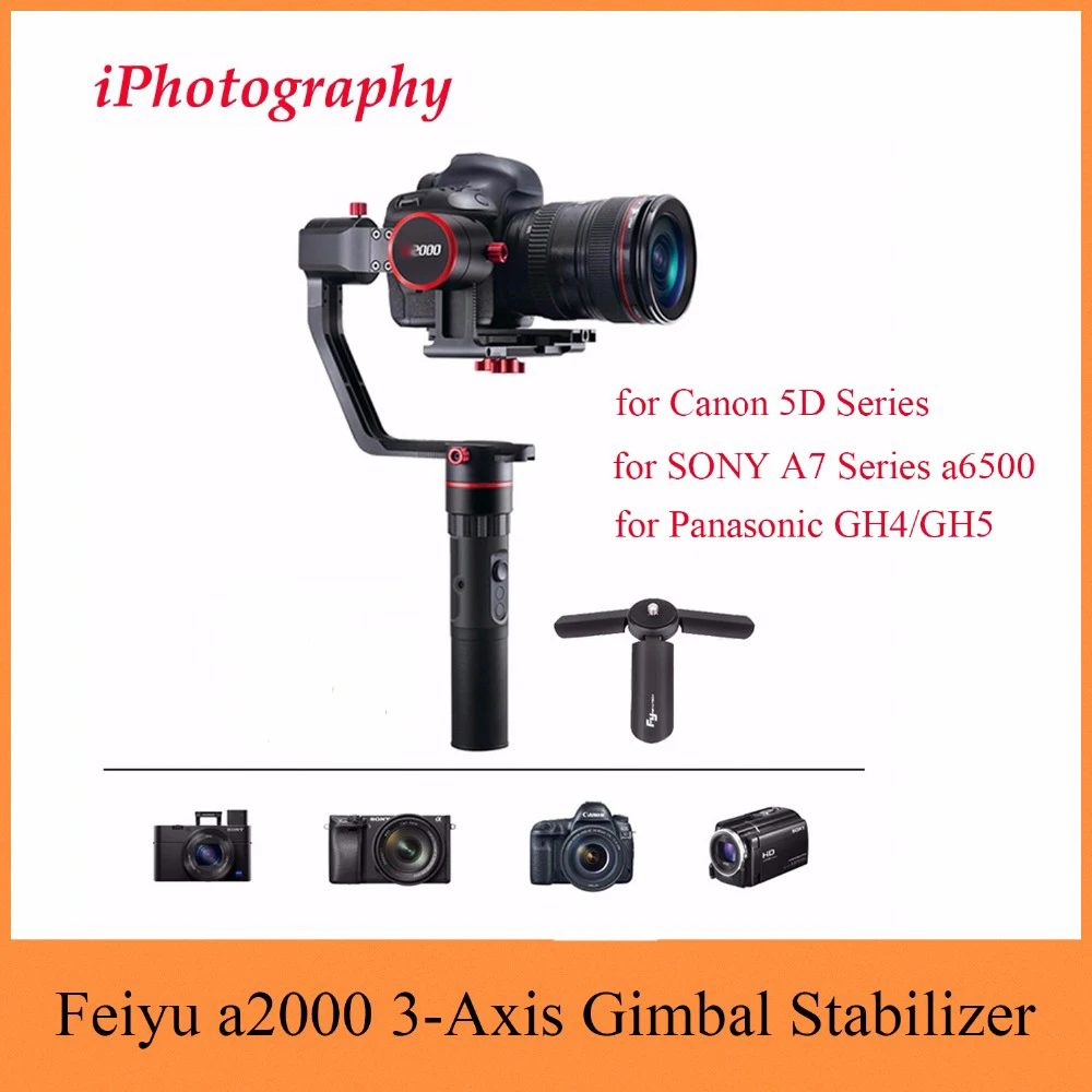 

Feiyu Tech Feiyu a2000 3-Axis Gimbal Stabilizer for Canon 5D Series, for SONY A7 Series a6500, for Panasonic GH4/GH5,Dual Handle
