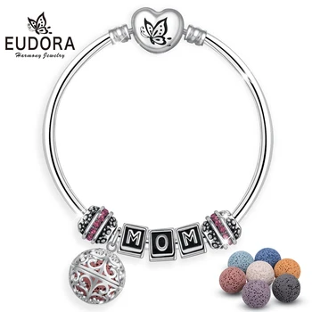 

EUDORA Mother Style CZ Bead Lava Stone Bracelet Aromatherapy 6pcs Lava Volcanic Rock DIY Essential Oil Diffuser Bracelet Jewelry