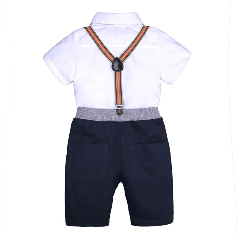 Formal Kids Clothes Set Cotton Toddler Boy Clothes Suit Short Sleeve Bow Tie Shirt+Straps Shorts Summer Children Clothing