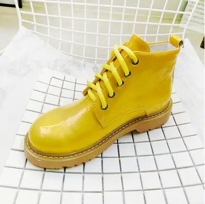 Женская обувь высокого качества; женские ботинки; ботильоны на плоской подошве; Повседневная Осенняя Новинка года; модные однотонные ботинки на плоской подошве ярких цветов; X22 - Цвет: Цвет: желтый