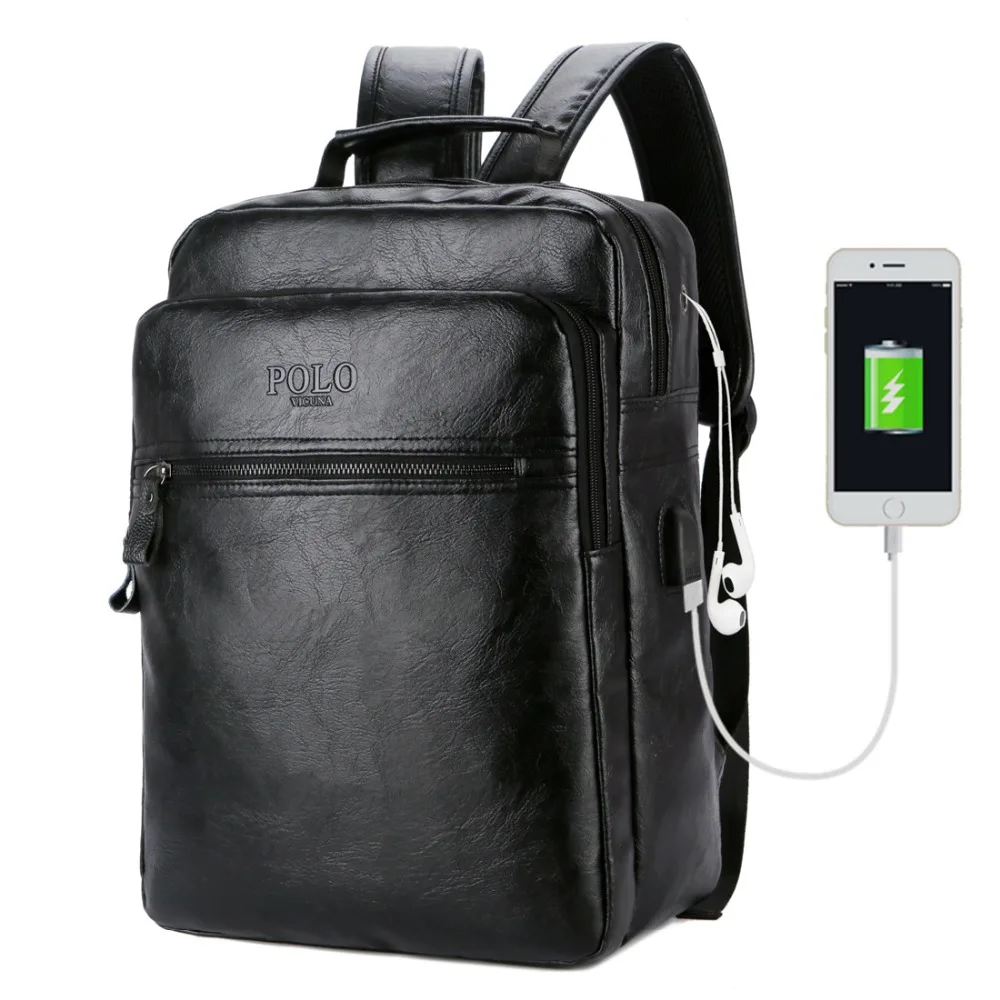 

Famous Brand Preppy Style Leather School Backpack Bag For College Simple Design USB Charging Men Casual Daypacks mochila New