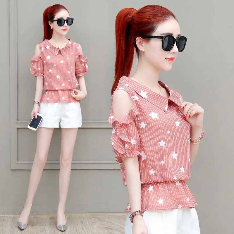 Women Spring Autumn Style Chiffon Blouses Shirts Lady Casual Peter pan Collar Striped Blusas Tops DF1728 Blouses