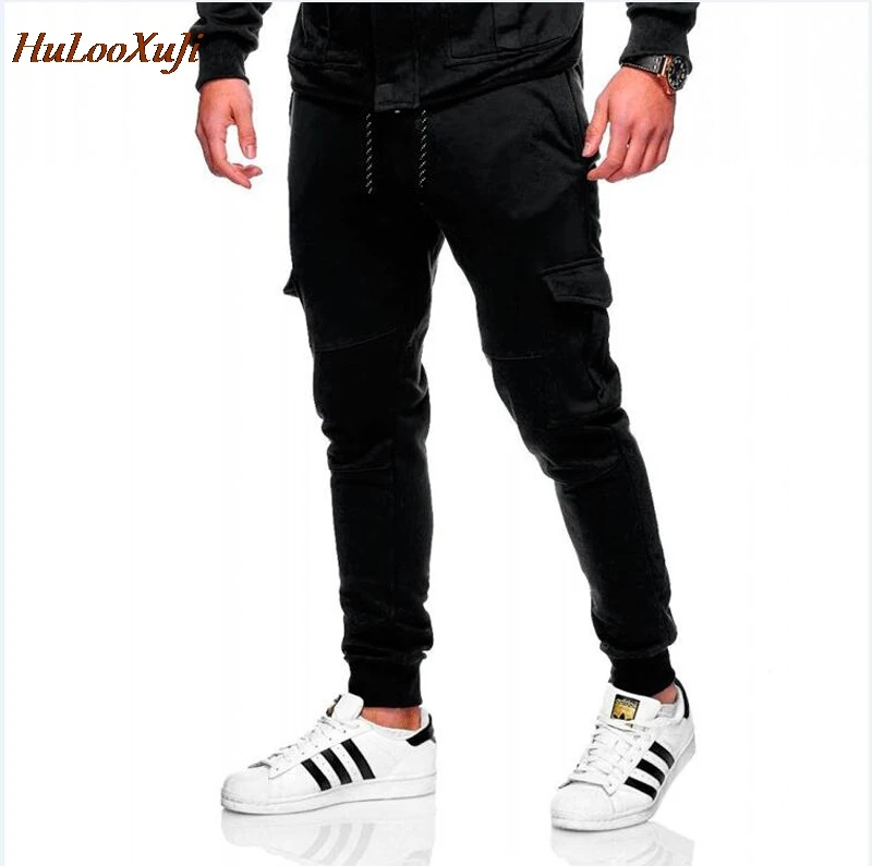 HuLooXuJi мужские брюки для пробежек хип-хоп шаровары Новые мужские брюки однотонные брюки с несколькими карманами спортивные штаны Размер США: M-3XL