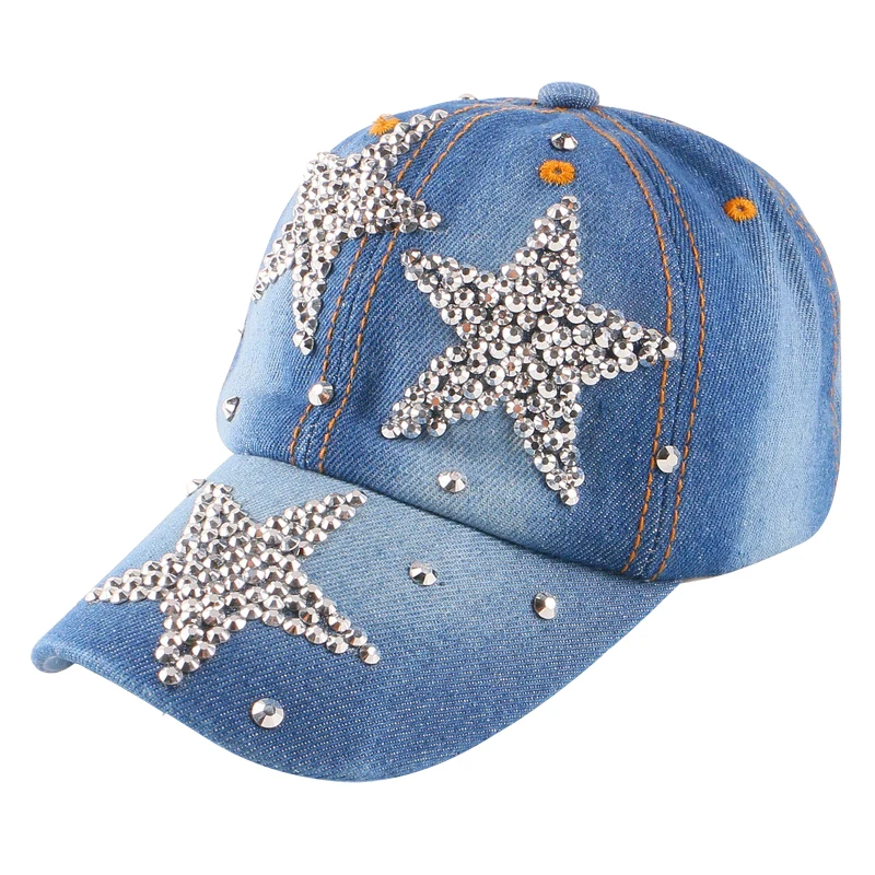 Leisure Cross Cap Rhinestones Star Jean Cotton Caps Baseball Cap B215