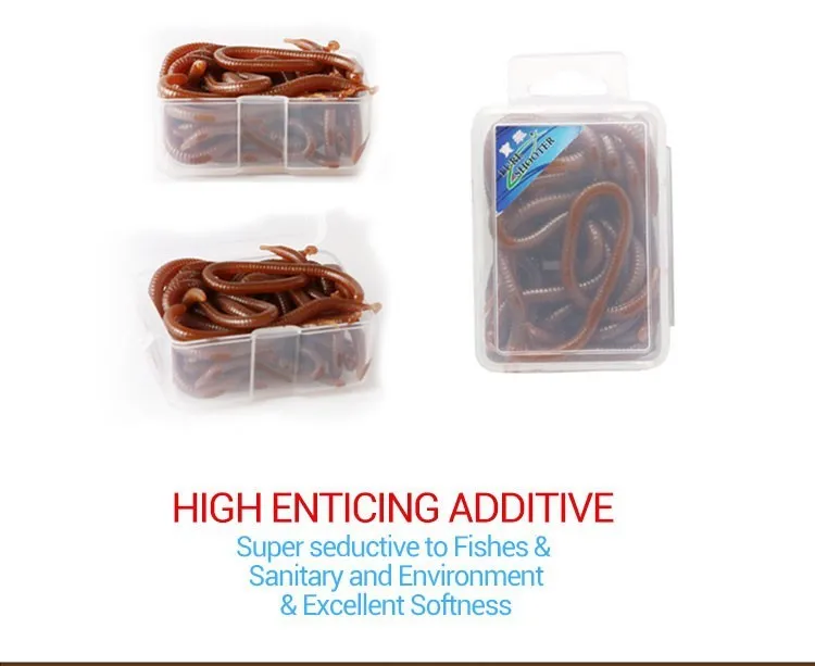 15pcs  box Simulation Earthworm Worms Artificial Fishing Lure Tackle Soft Bait Lifelike Fishy Smell Lures Red Fast Shipping (2)