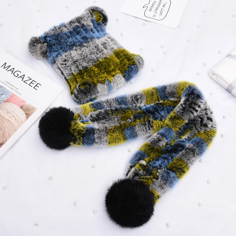 (TopFurMall) Детские осенне зимние комплекты из натурального вязаного меха кролика