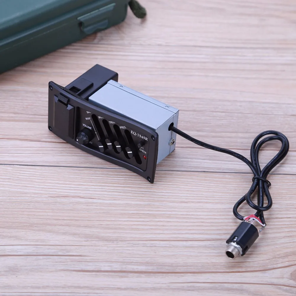 Guitarra Pickup 4 Band acústica Guitarra Preamp amplificador 6,5mm salida EQ 7545R pastillas negro Guitarra Accesorios Guitarra Pickup 4 Band acústica Guitarra Preamp amplificador 6,5mm salida EQ 7545R pastillas negro Guitarra Accesorios