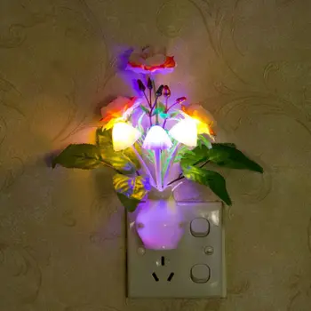 

LED Mushroom Flower Plant Colorful Night Light US Standard Plug Lamp Novelty Wall Socket Lights Lamp for Bedroom Decoration