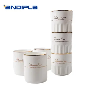 

2PCS/Lot 160ml Brief Gold Border Bone china Straight Water Cup Home Handmade Ceramic Drinkware Breakfast Milk Coffee Cups Gifts