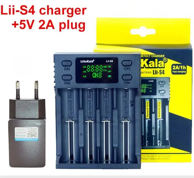 Liitokala Lii-S2 Lii-S4 зарядное устройство, Зарядка 18650 18350 18500 16340 10440 14500 26650 1,2 в AA AAA NiMH батарея - Цвет: lii-S4 and 5V2A EU