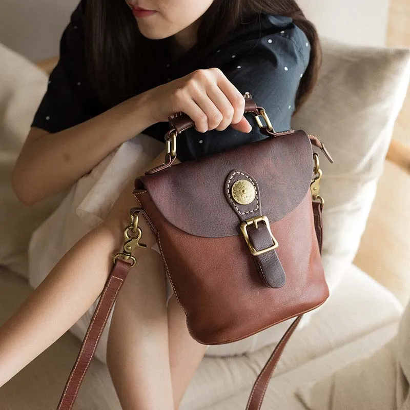 2018 new leather retro simple commuter handbag leather shoulder bag original handmade Messenger bag female