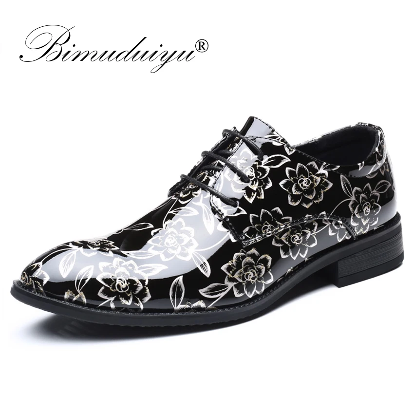 

BIMUDUIYU Plus Size 48 Men Dress Shoes Floral Pattern Formal Shoes Leather Luxury Fashion Groom Wedding Shoes Men Oxford Shoes
