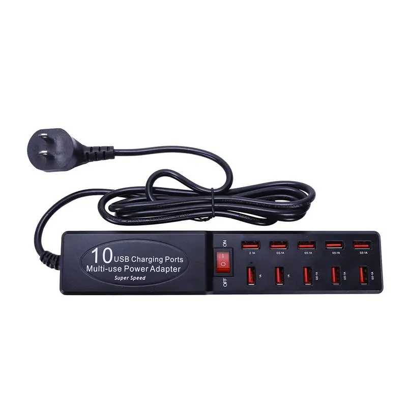 Мульти 10 портов Ac-usb-хаб, адаптер для быстрой полосы питания, настенное дорожное настольное зарядное устройство, зарядная станция для Iphone, samsung, Htc, Ta