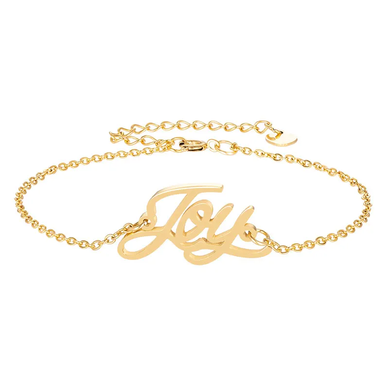 Joy Charm Name Necklace + Bracelet Jewelry Set Stainless Steel Letters Chain Necklaces Pendant Nameplate Gift
