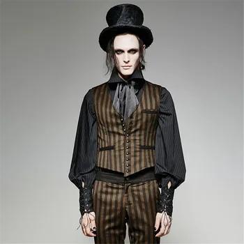 

Punk Leather Military Uniform Sleeveless V-Neck Belt Vest For Men Gothic Handsome Brownze Gray Coffee Men Vest Jackets