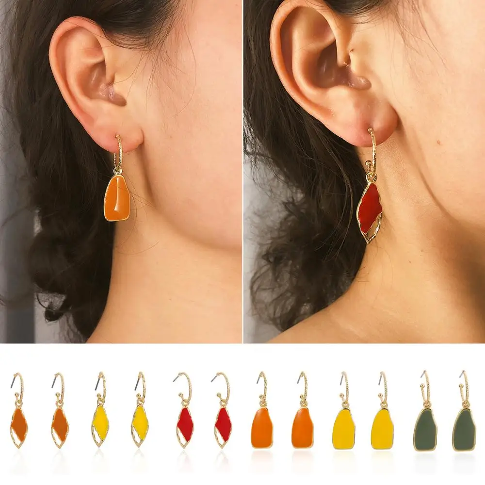 

Vanmos Alloy Gold Color Small Cute Female Drop Earrings Texture Epoxy Colorful Trendy Ear Jewelry Girls Accessories Gift