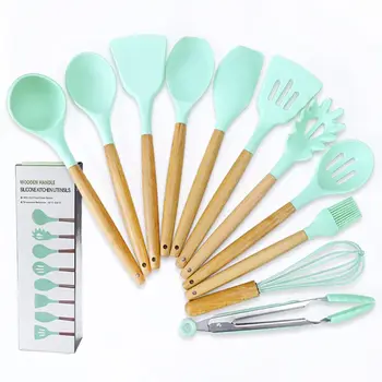 

11pcs Kitchen Utensils Set Silicone Wooden Spatula Cooking Tools Shovel Tongs Spoon Scraper Eggbeater Scraper Nonstick Cookware