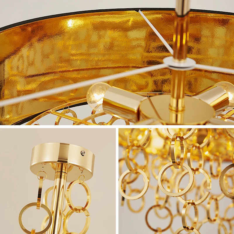 Круглое кольцо Fringed Ресторан огни Роскошный отель Гостиная золото Art Pendant lights